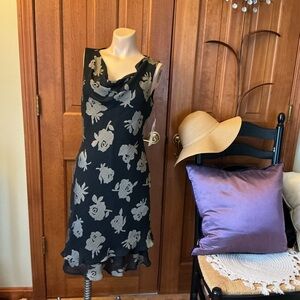Jones New York Black and Gold Floral Midi Dress